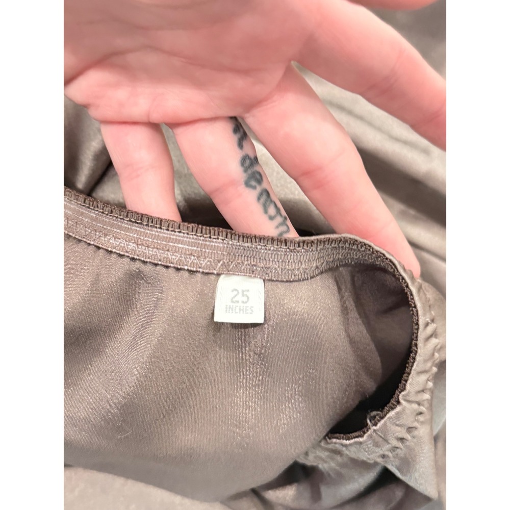 Christian Dior Vintage Taupe Satin Half Slip Lace Trim Side Slit Logo 25 Inch - Picture 8 of 14